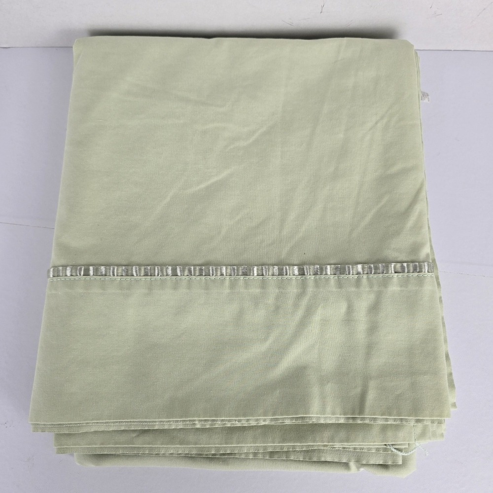 Springs Flat Sheet Queen Sage Green Ribbon Trim Cotton Blend Made in USA Bedding